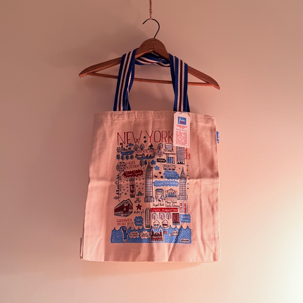 New York Canvas Tote Bag with Blue Straps